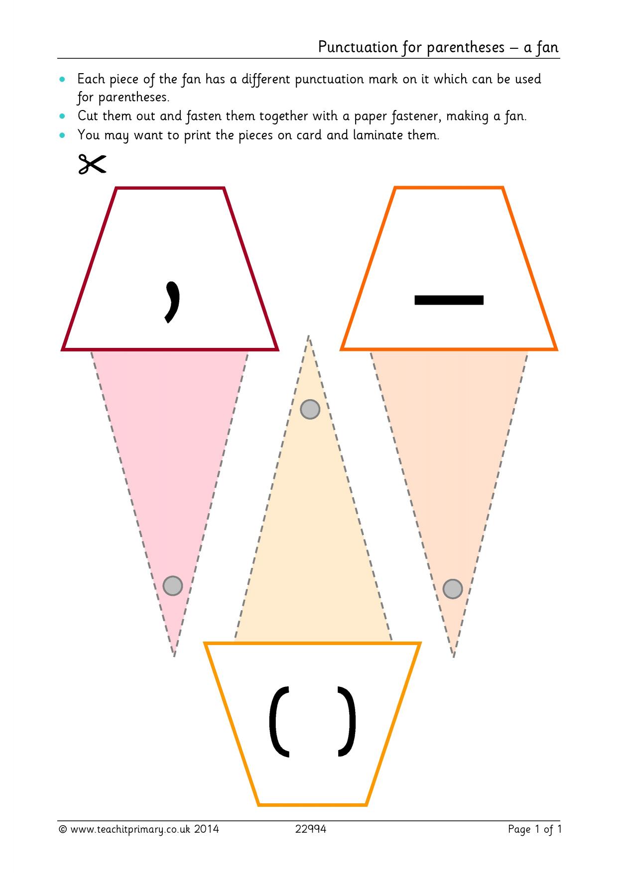 Punctuation for parenthesis KS2 English Teachit