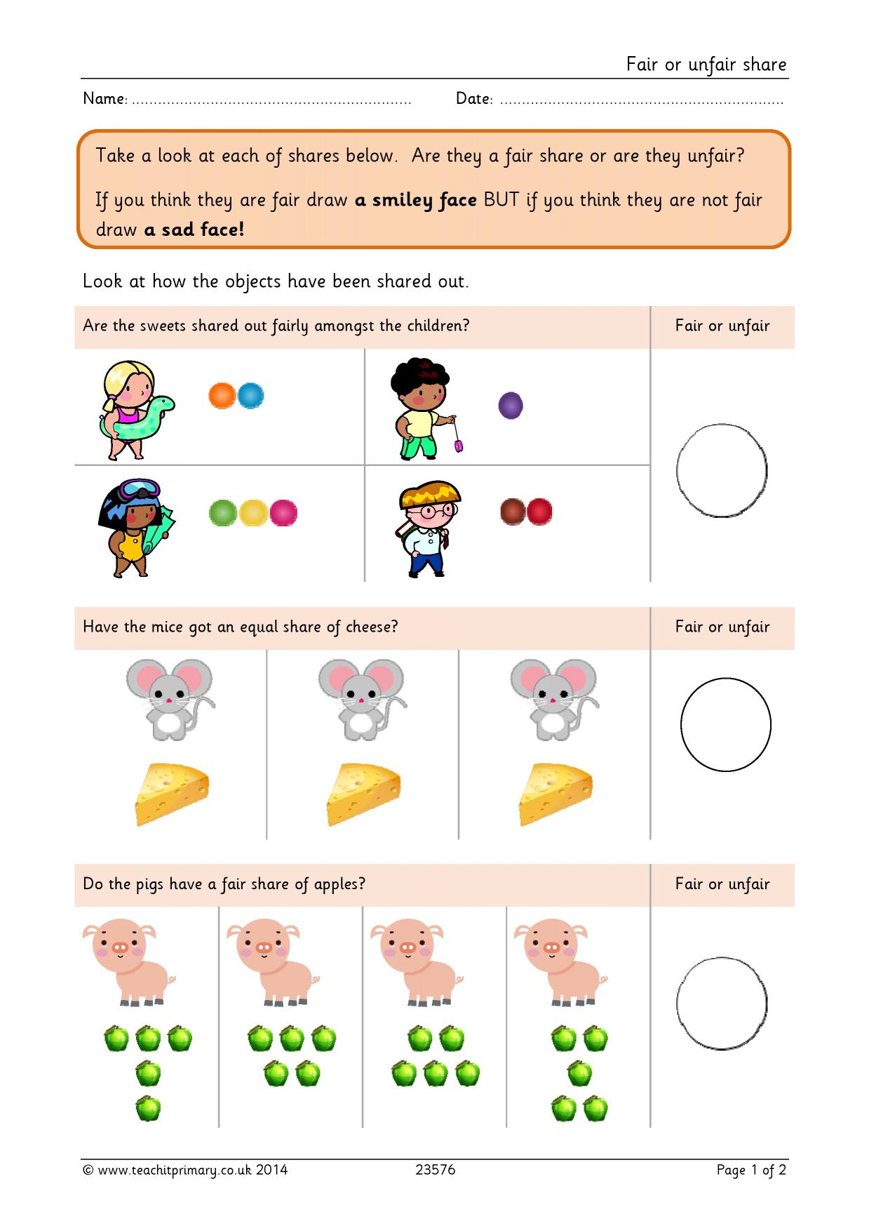 Fair or unfair share Fractions KS1 Maths Teachit