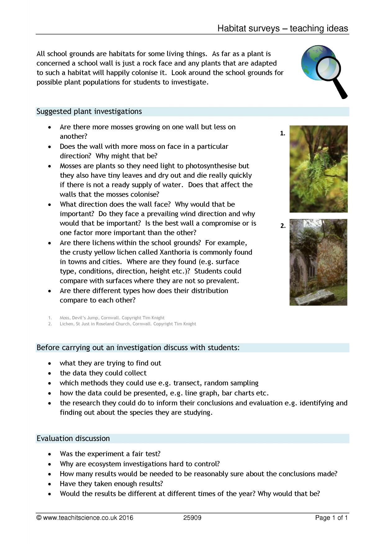 Habitat surveys teaching ideasKS34 BiologyTeachit
