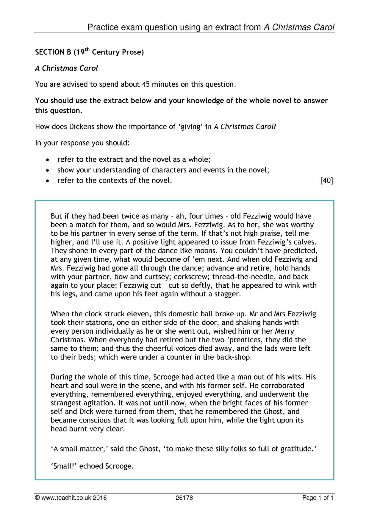Practice exam question using an extract from 'A Christmas Carol' Teachit