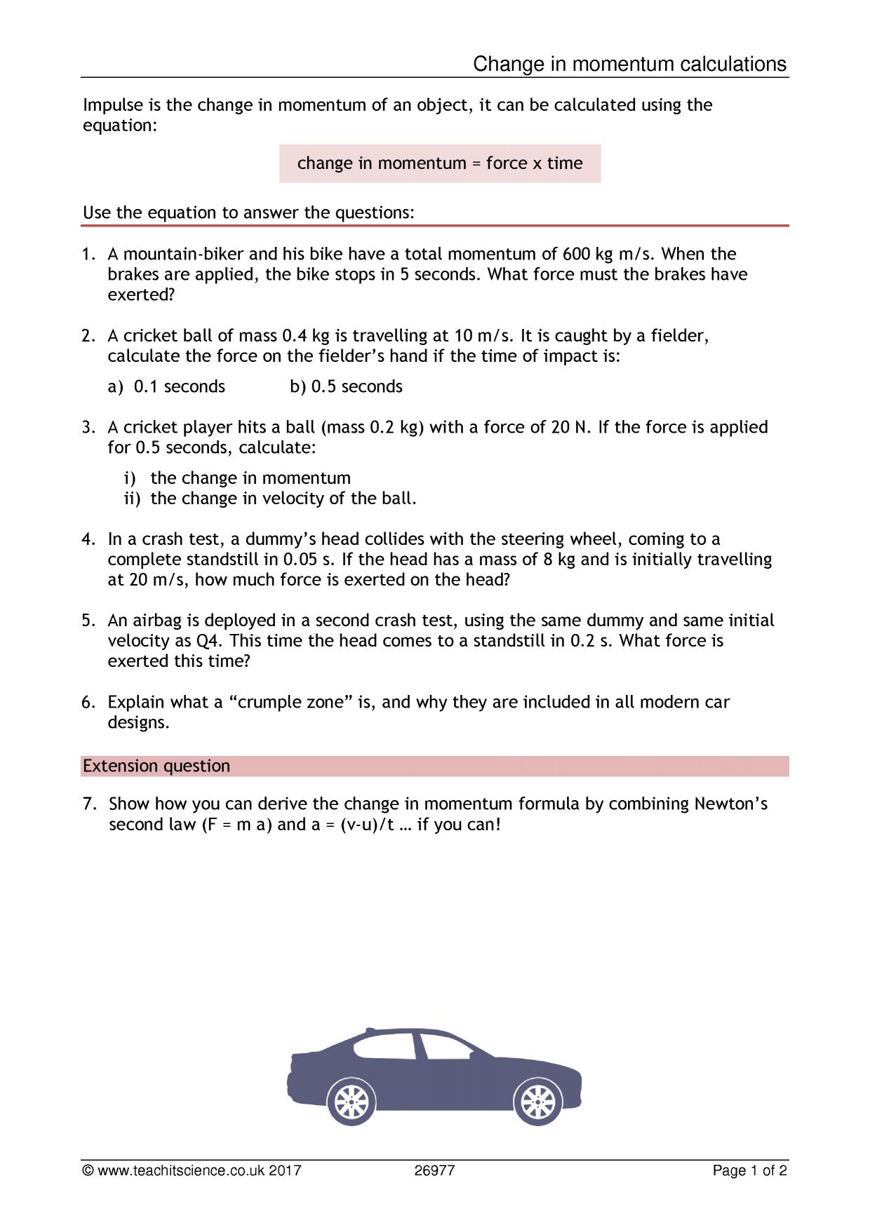 Change in momentum worksheet|KS4 Physics|Teachit