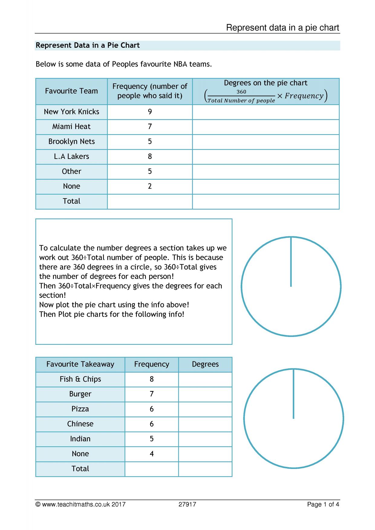 Constructing pie charts KS34 maths Teachit