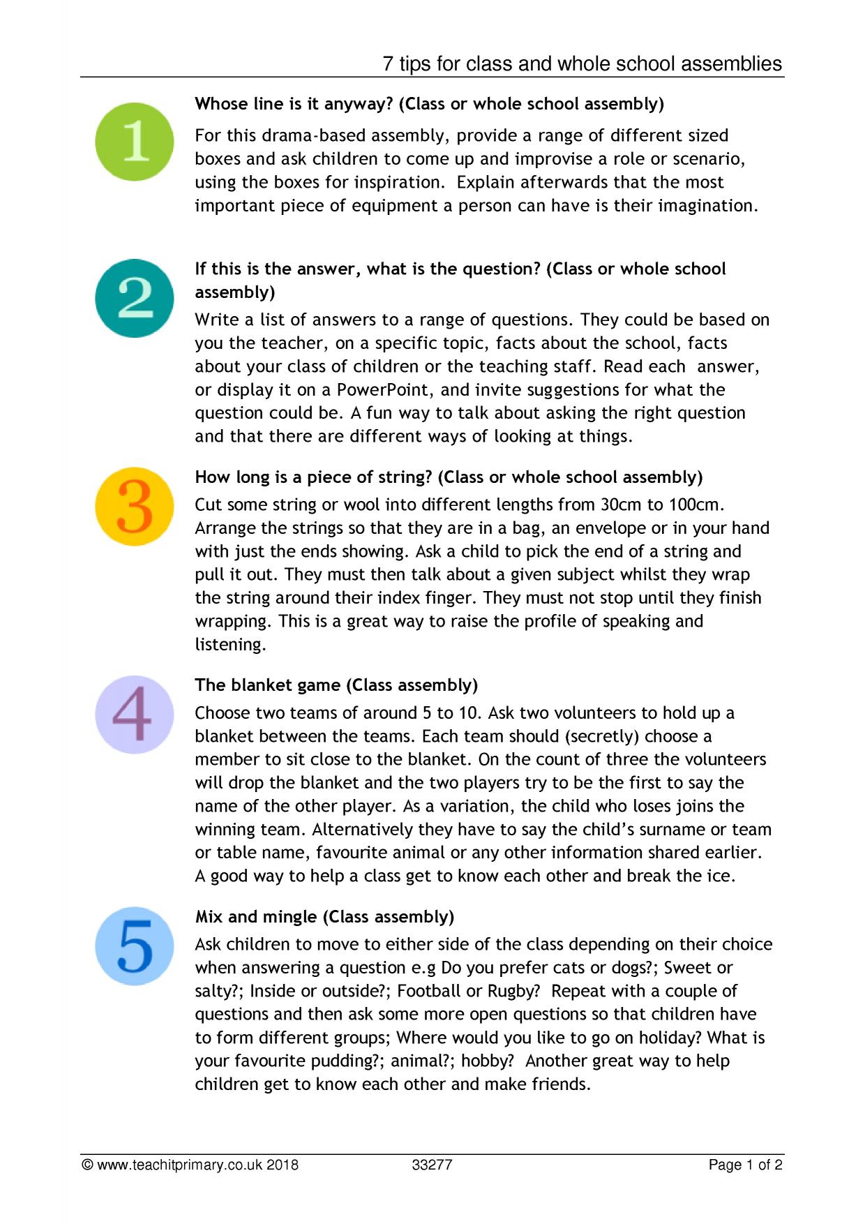 7 ideas for class and whole school assemblies KS12 Teachit