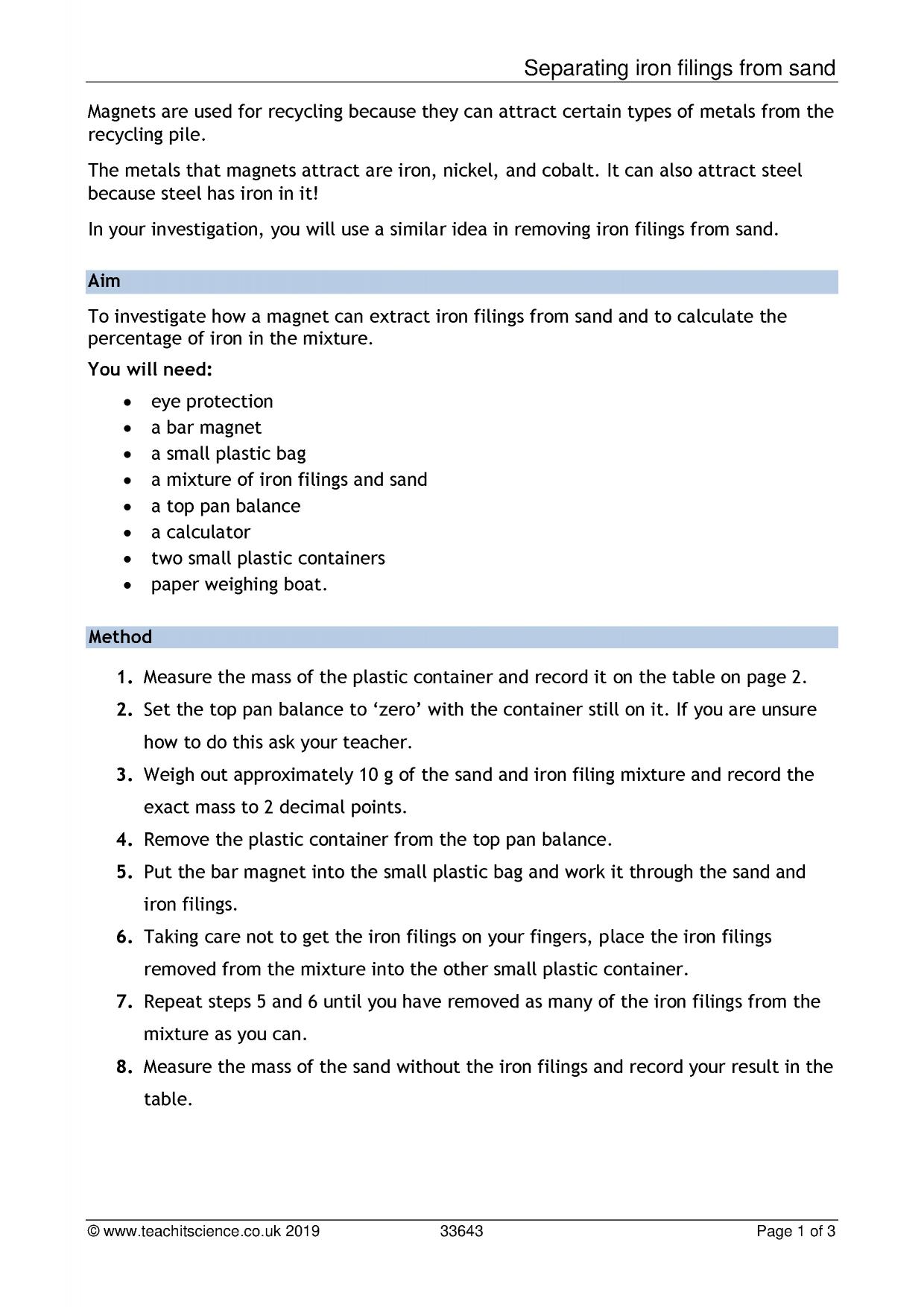 Practical investigationKS3 ScienceChemistryTeachit