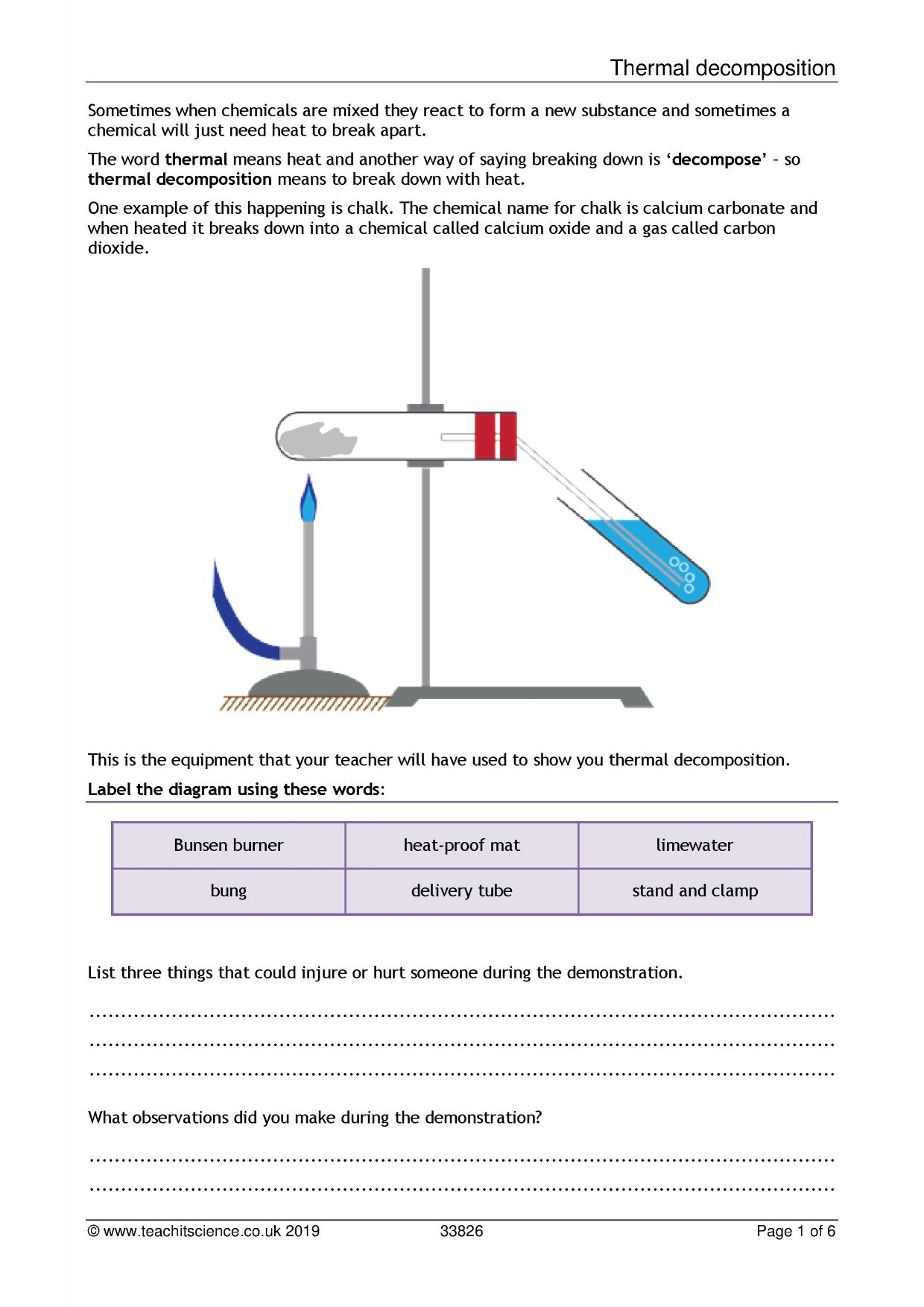 Thermal worksheetKS3 ChemistryTeachit
