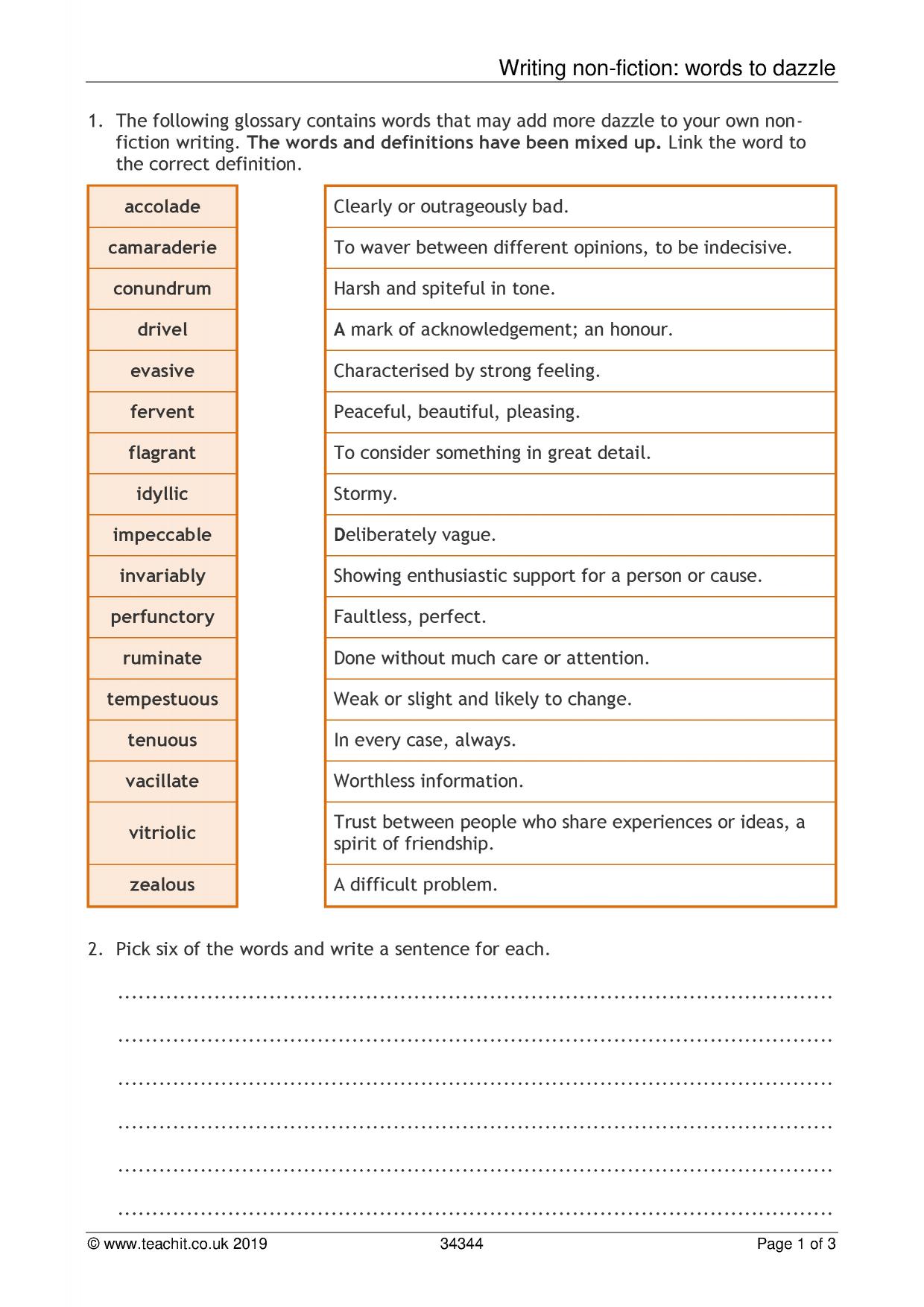 Writing non-fiction: words to dazzle classroom activity | KS4 English