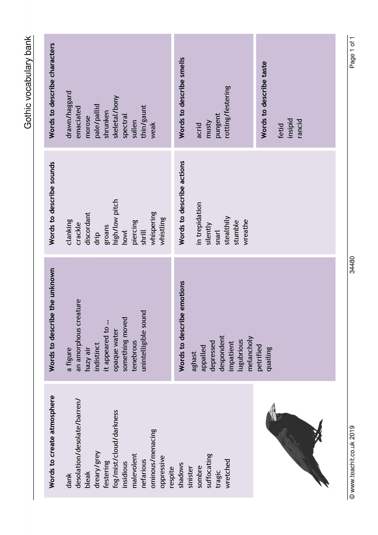 Gothic vocabulary bank Creative writing Teachit