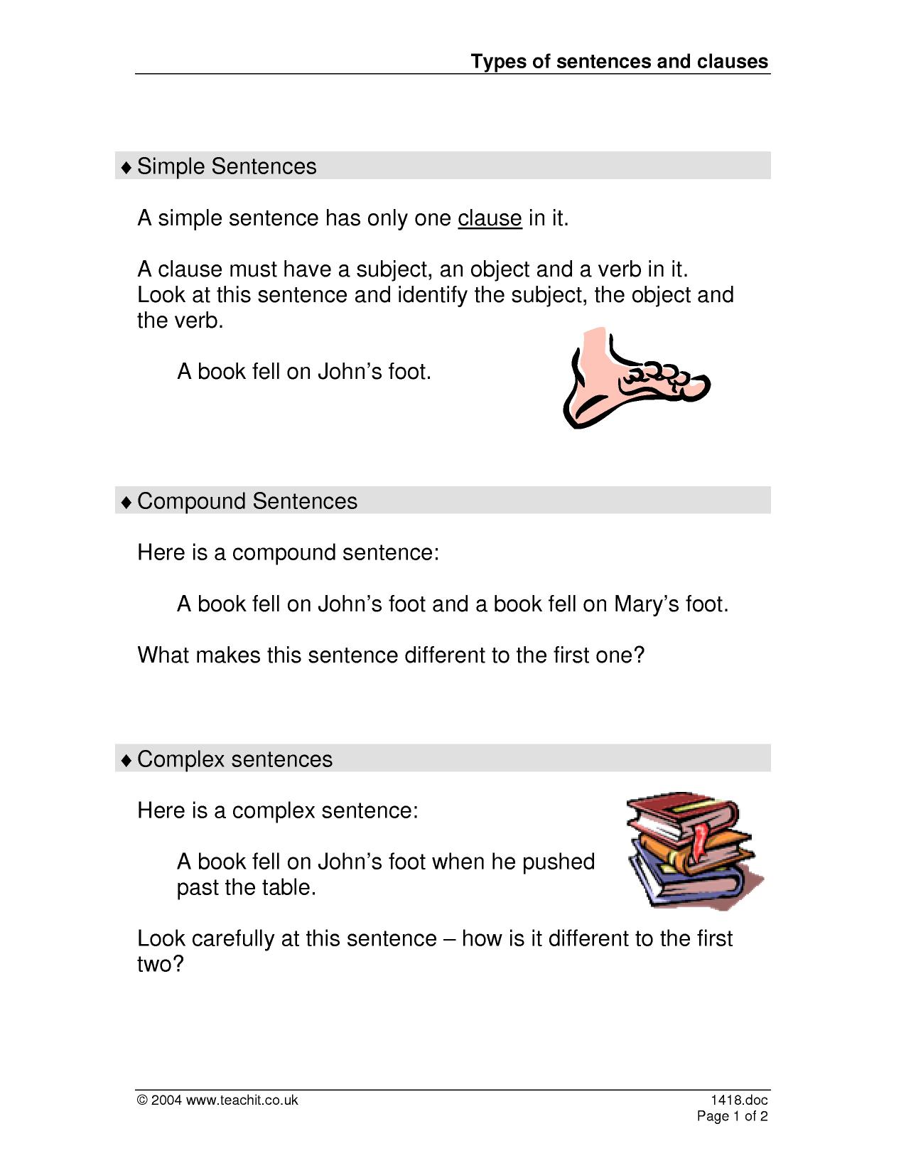 Types of sentences and clauses KS3 English Teachit