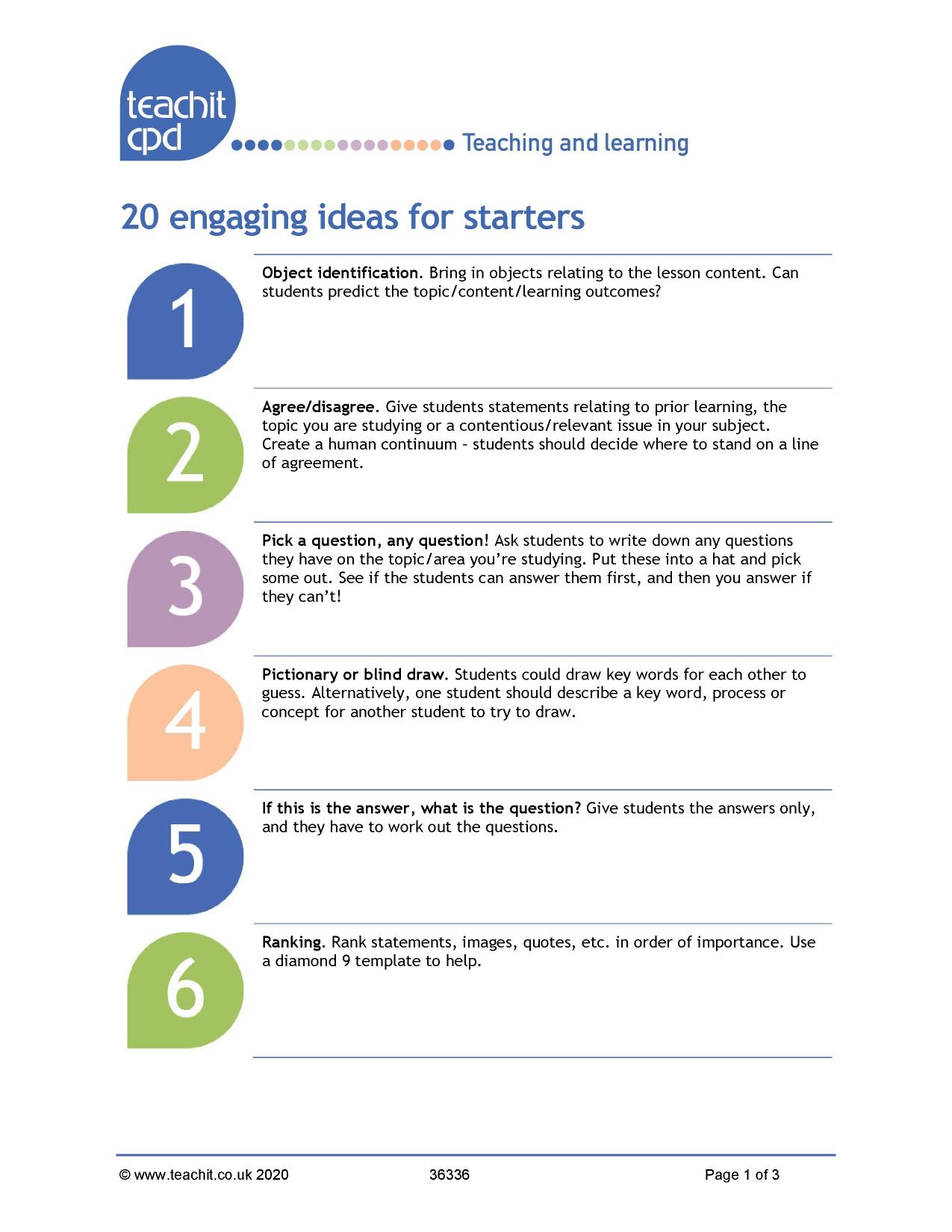 20 fun and engaging ideas for starters Teachit CPD