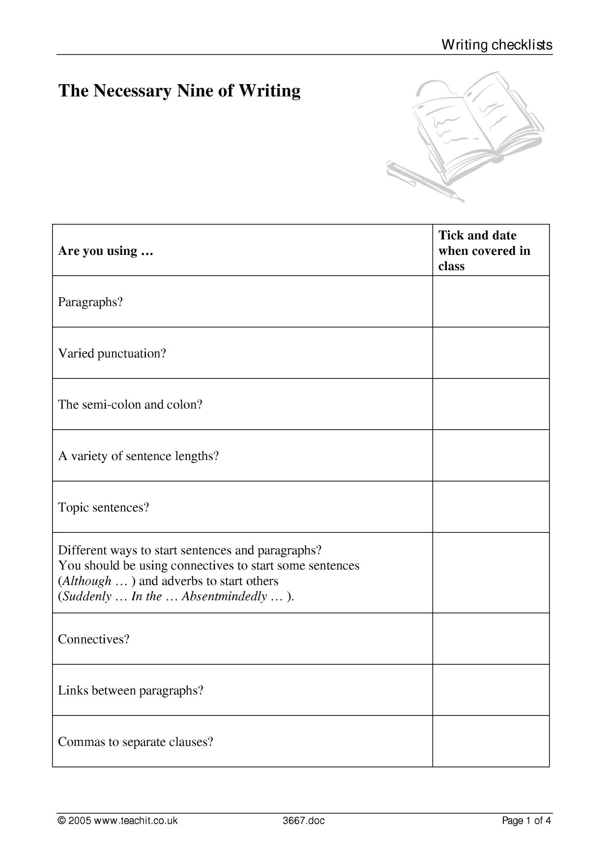 Writing checklists for students KS34 English Teachit