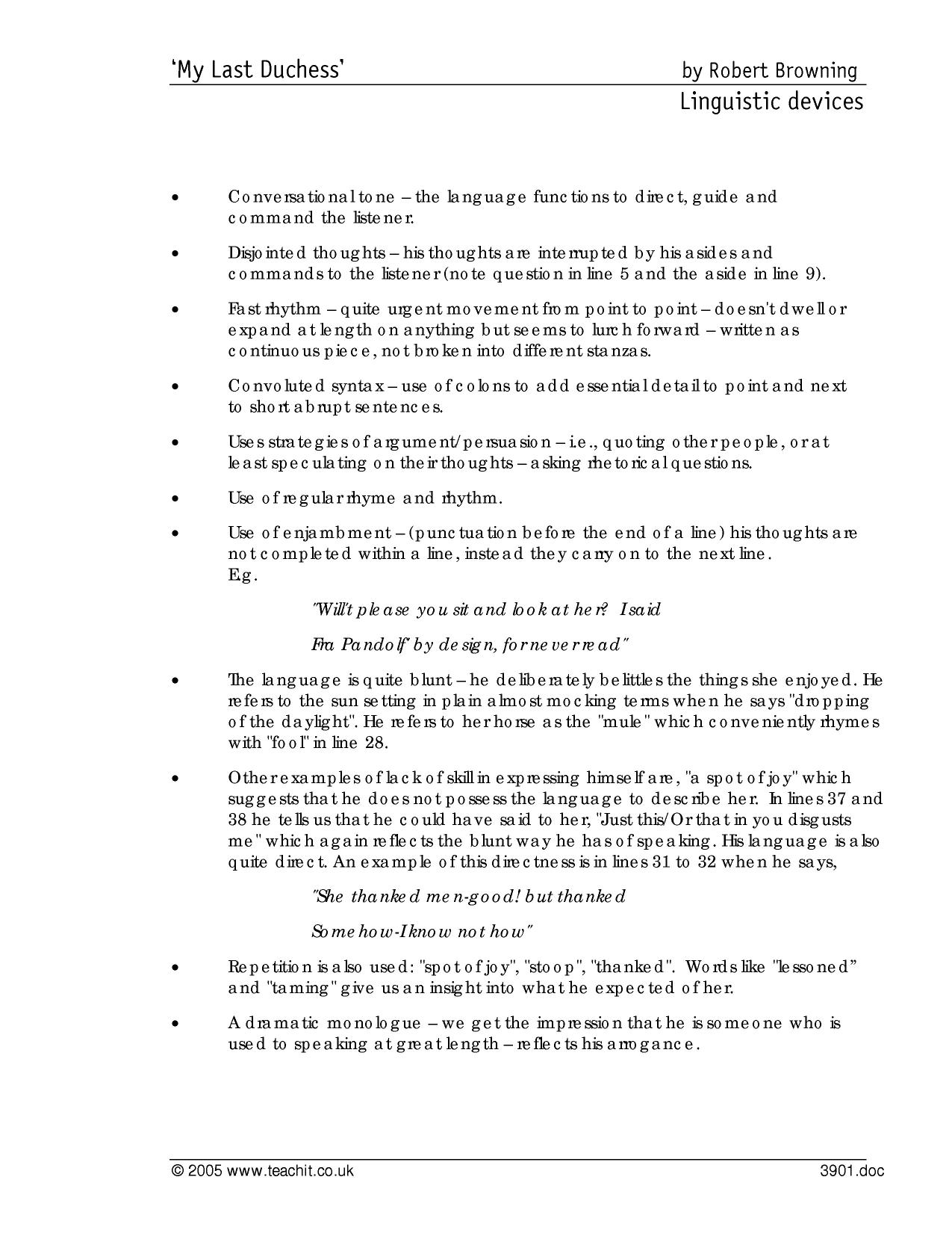 Language devices in My Last Duchess KS4 English Teachit