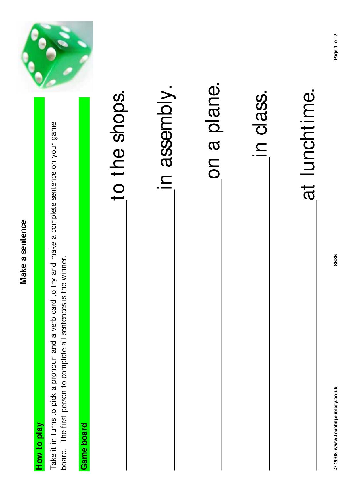 Make a sentence KS2 Grammar Teachit