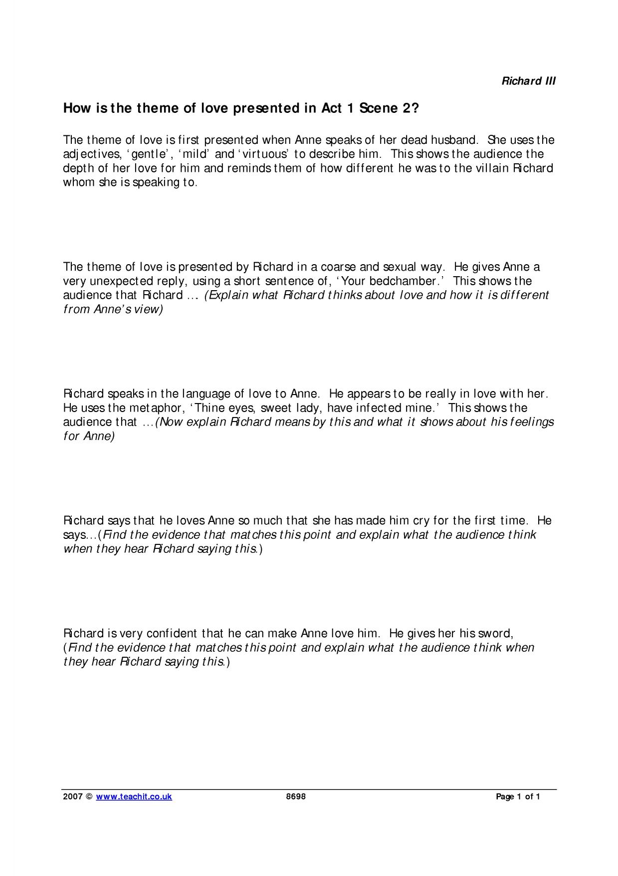 Essay writing frame Richard III KS3 English Teachit