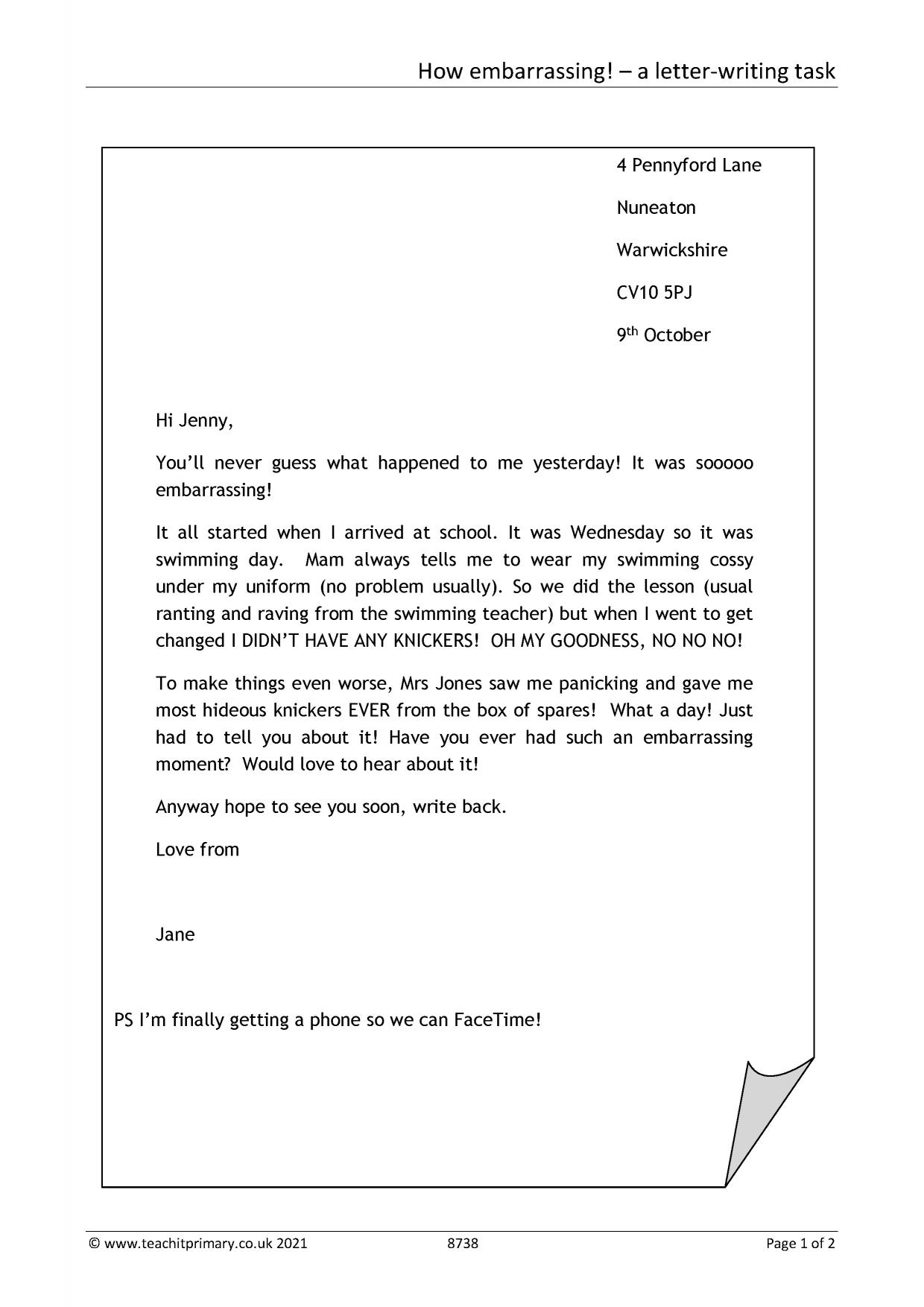 Write an informal letter KS2 English Teachit