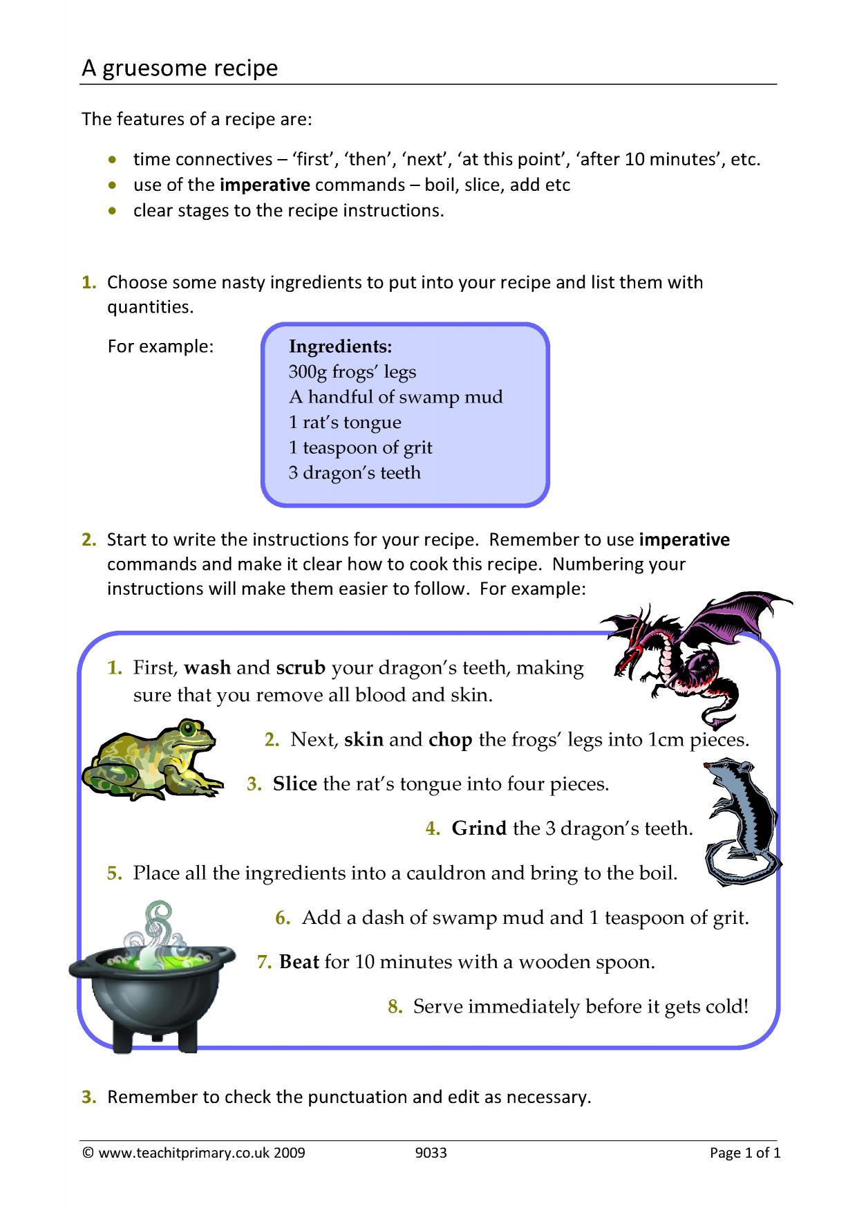 Gruesome recipe Instructions KS2 English Teachit