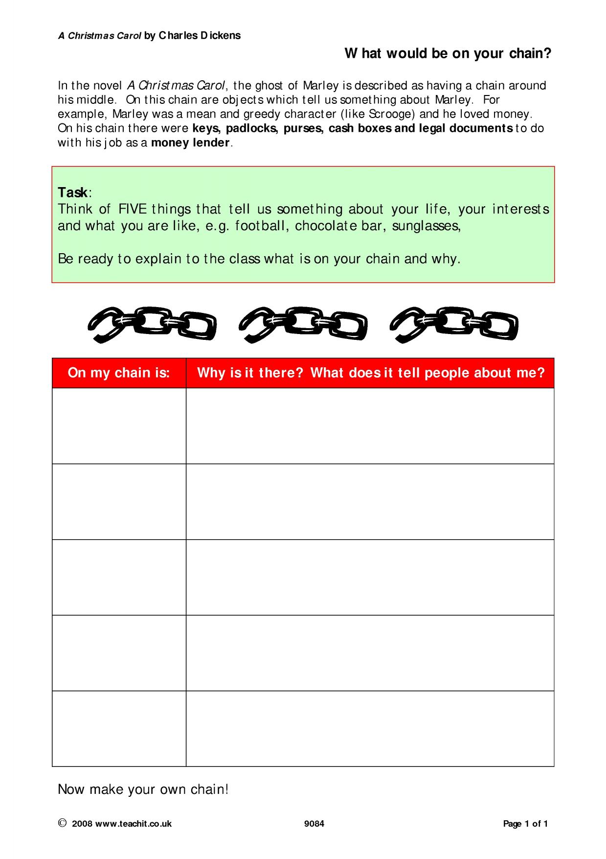 The symbolism of Marley's chain creative task KS3 English Teachit