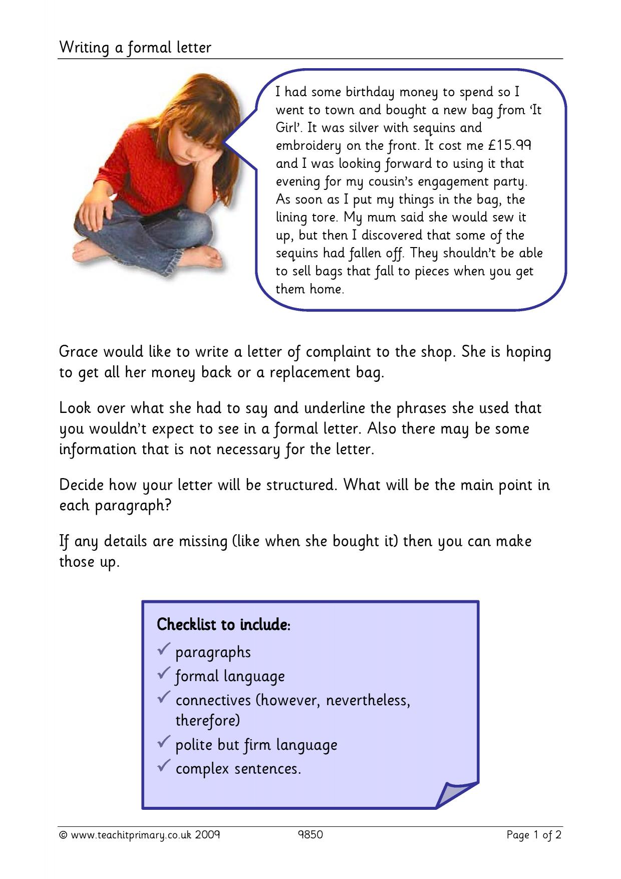Formal letter writing KS2 English Text types Teachit