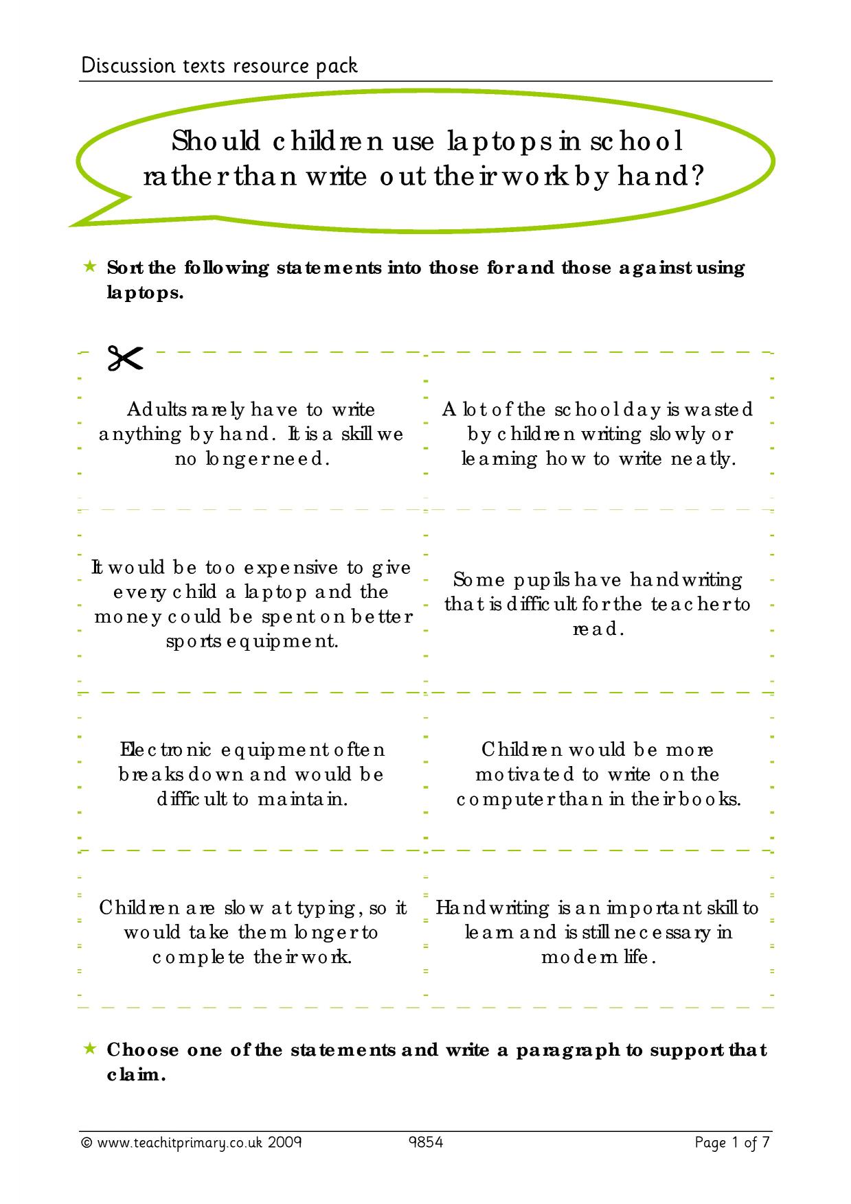 Discussion texts resource pack KS2 English Teachit