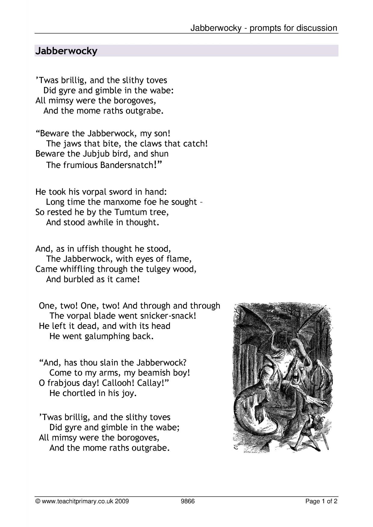 Jabberwocky questions KS2 English poetry Teachit