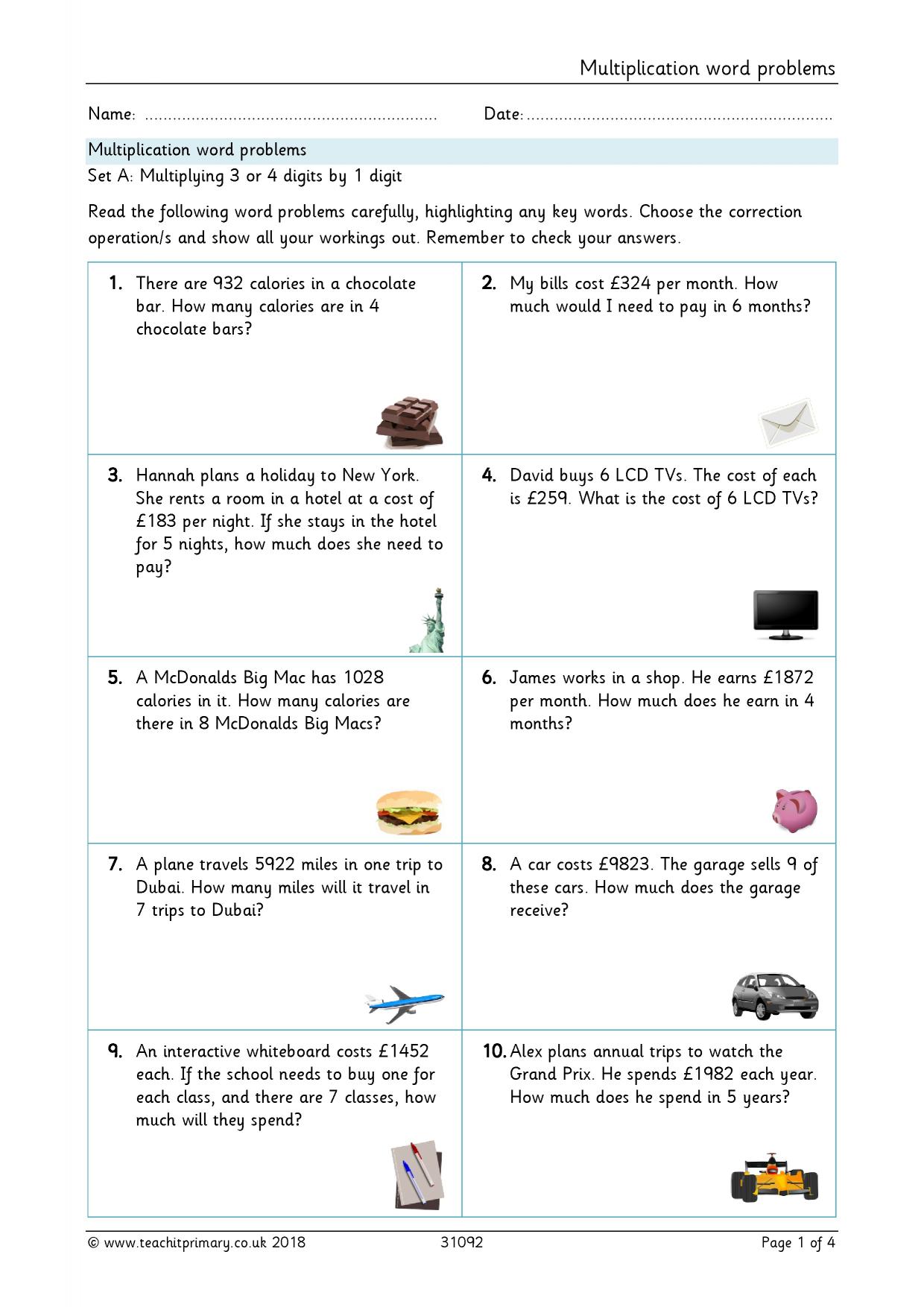 Multiplication And Division Word Problem : Multiplication word problems