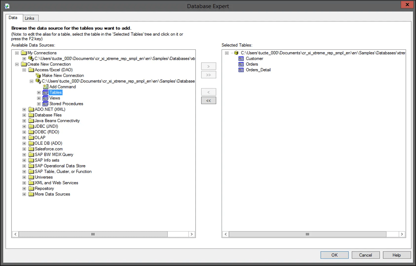 Using the Database Expert in Crystal Reports 2013 Tutorial