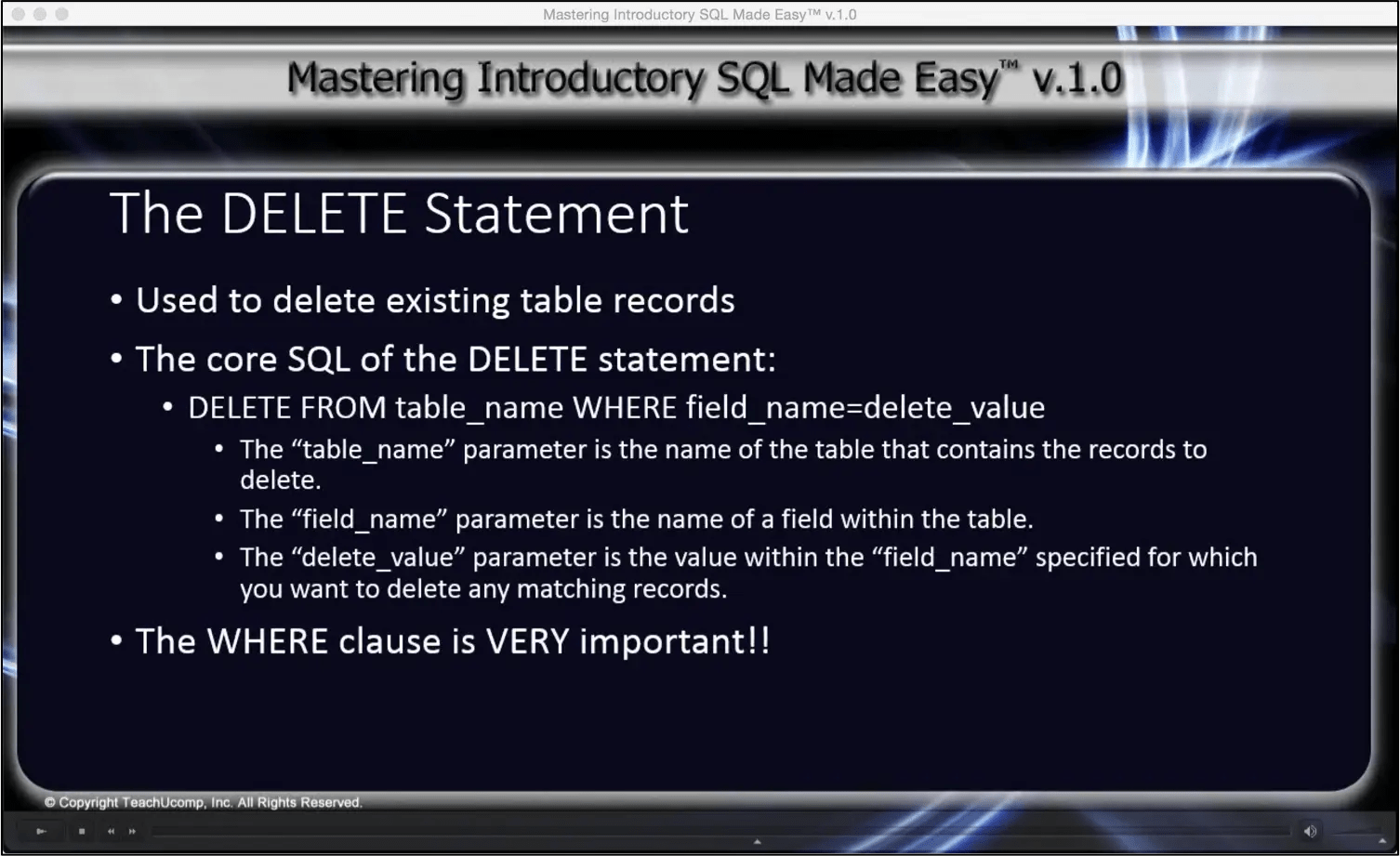 The DELETE Statement in SQL Tutorial Inc.