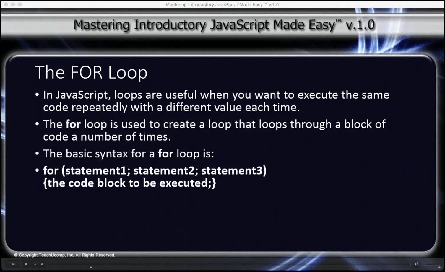 The FOR Loop in JavaScript Tutorial Inc.