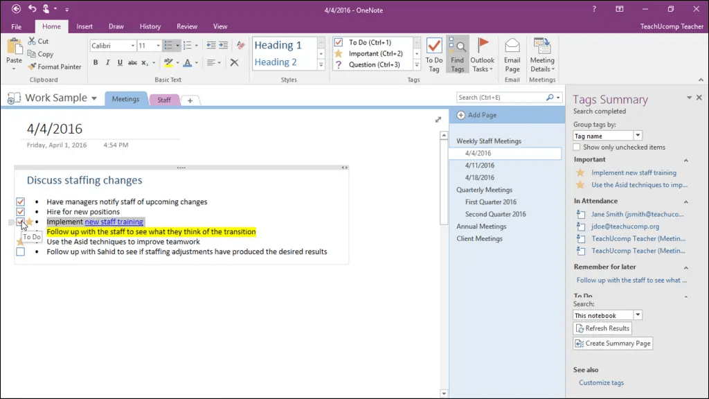 Tags in OneNote Tutorial with Video Inc.