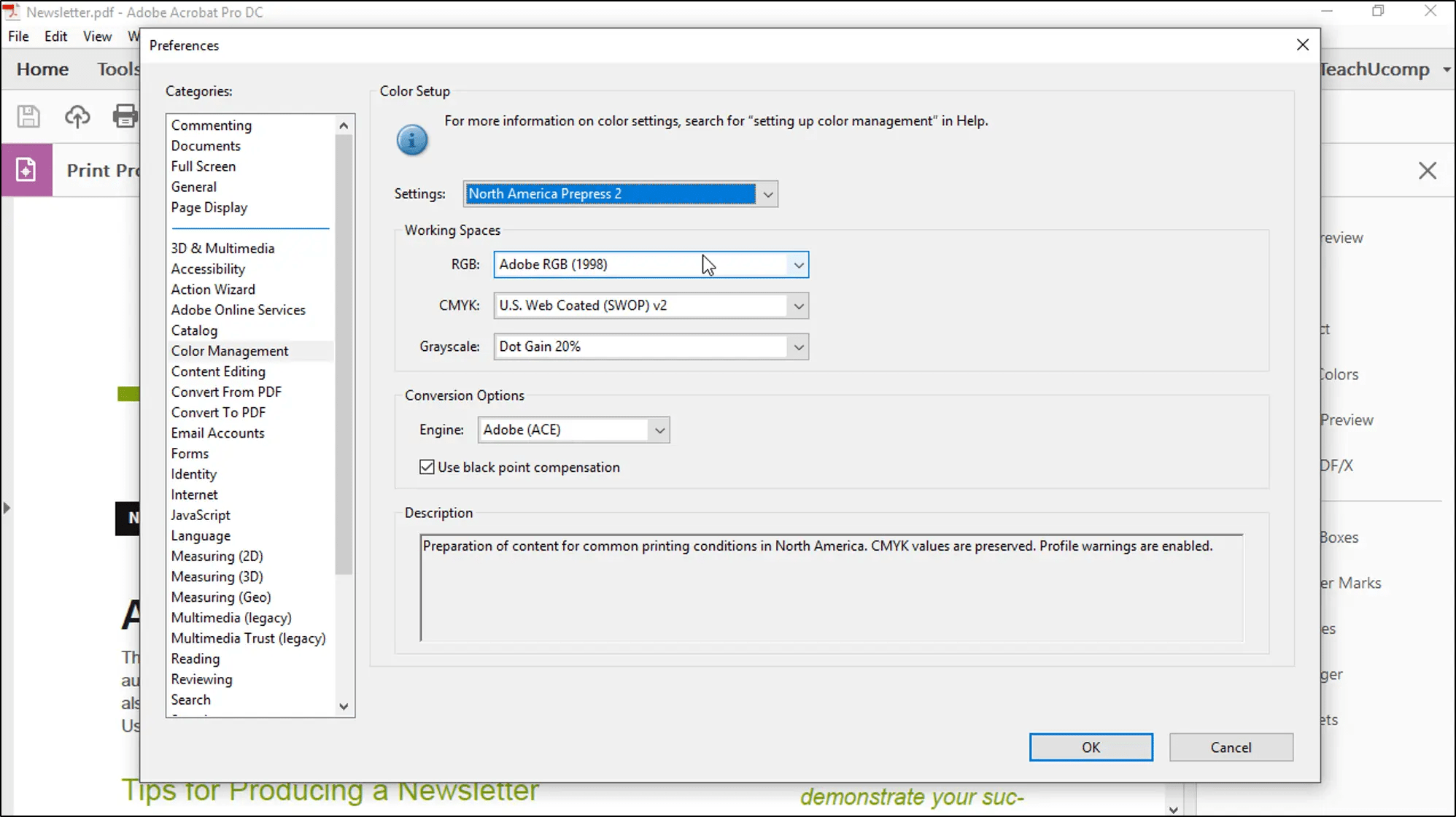 Color Management in Acrobat Instructions and Video Lesson