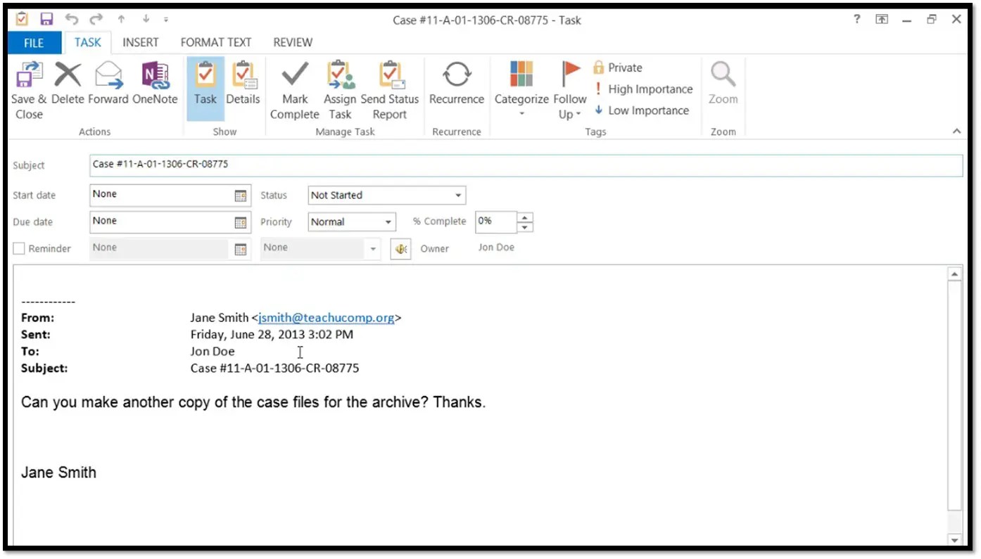 Microsoft Outlook 2013 For Lawyers Task Tracking Inc.