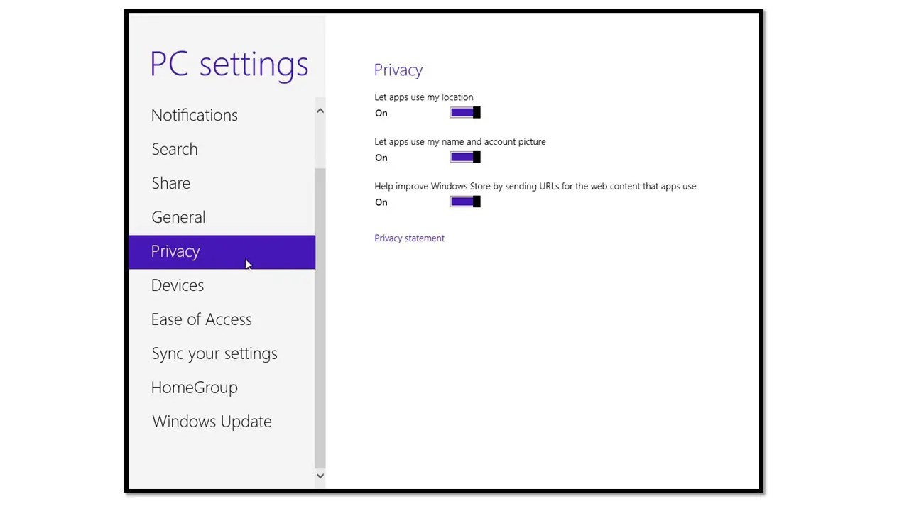 Adjusting General Settings in Windows 8 Inc.