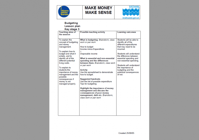 Budgeting Lesson Plan And Resources For Ks3 Citizenship/Financial Education | Teachwire Teaching Resource
