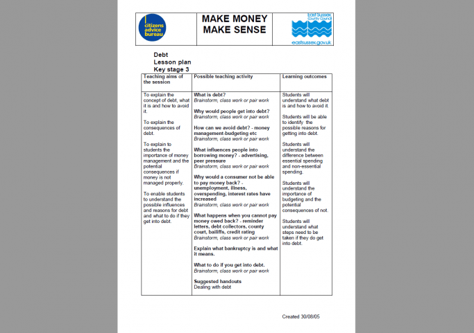 Debt Lesson Plan And Resources For Ks3 Citizenship/Financial Education | Teachwire Teaching Resource
