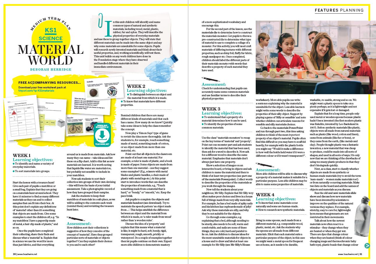 Materials KS1 six weeks of science lesson plans Teachwire