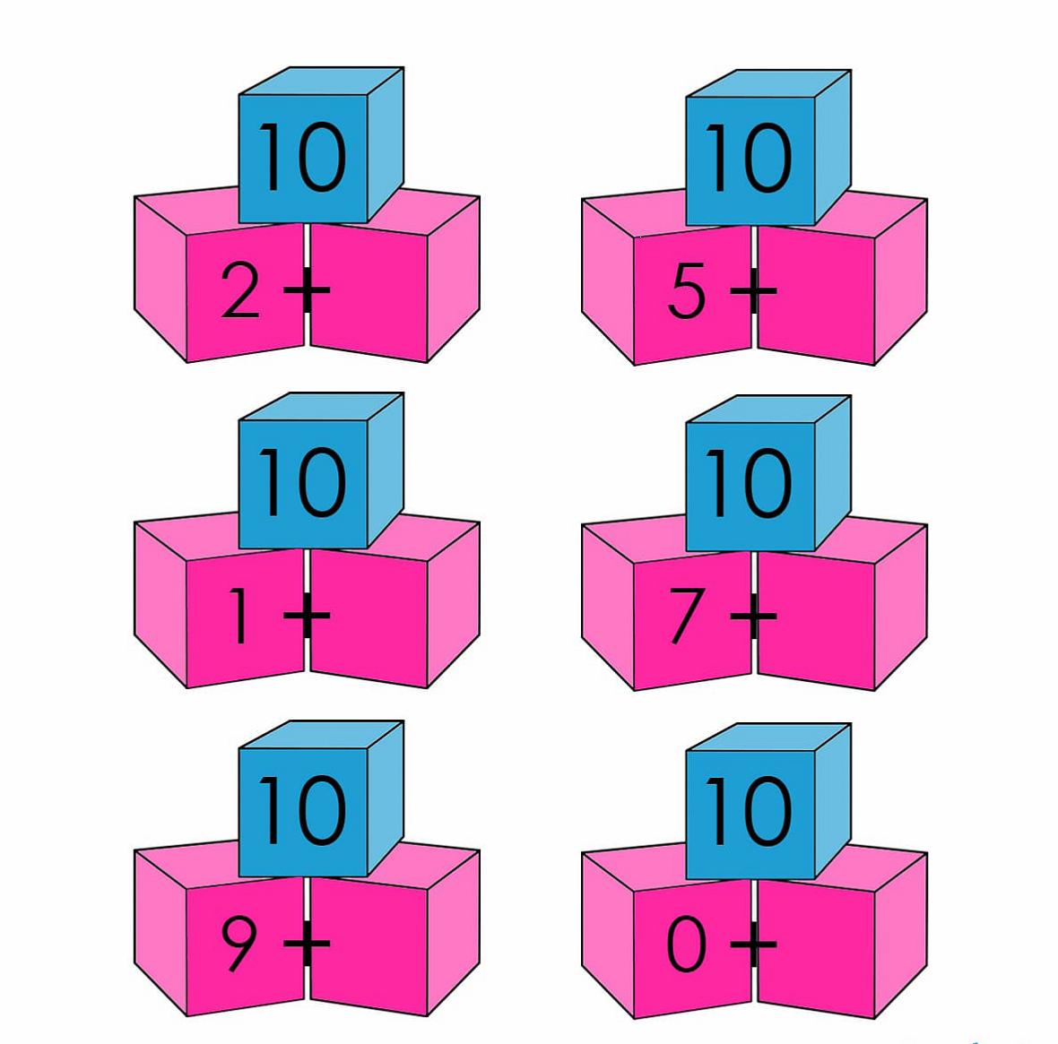 Number Bonds to 10 And Addition Worksheet for KS1 With Blocks Theme