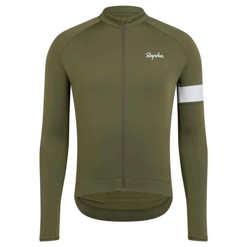 Rapha Men's Long Sleeve Core Jersey in Dark Khaki and White