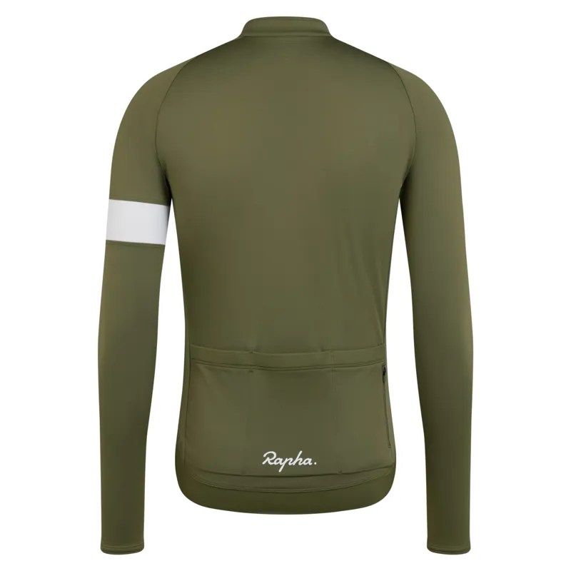Rapha Men's Long Sleeve Core Jersey in Dark Khaki and White