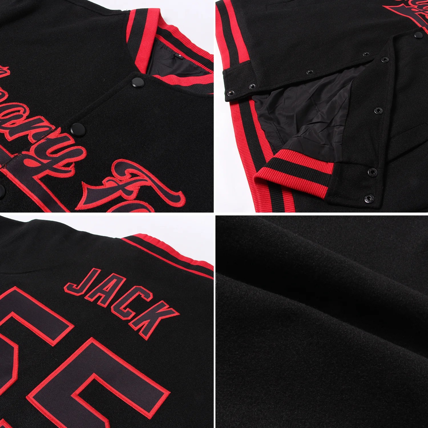 Custom Black RedRoyal Christmas 3D Bomber FullSnap Varsity Letterman