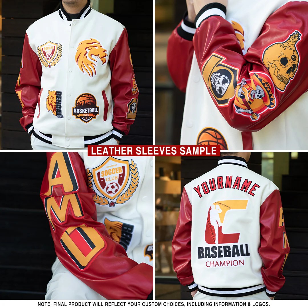 Custom Green RedGold Christmas 3D Bomber FullSnap Varsity Letterman