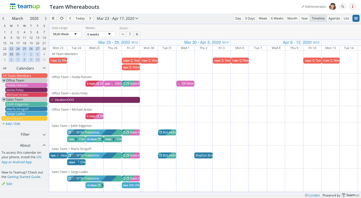 The Timeline View Teamup Calendar Shared online calendar for groups