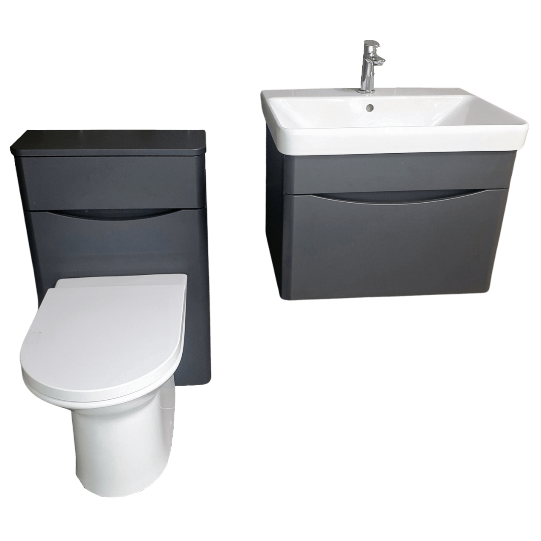 Moonstone Handleless Wall Hung Vanity Basin Cloakroom + WC Unit