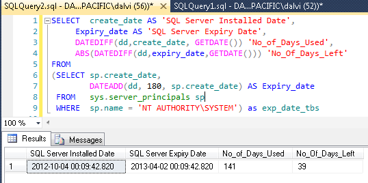 SQL Server 2012 Find Expiry Date of SQL server