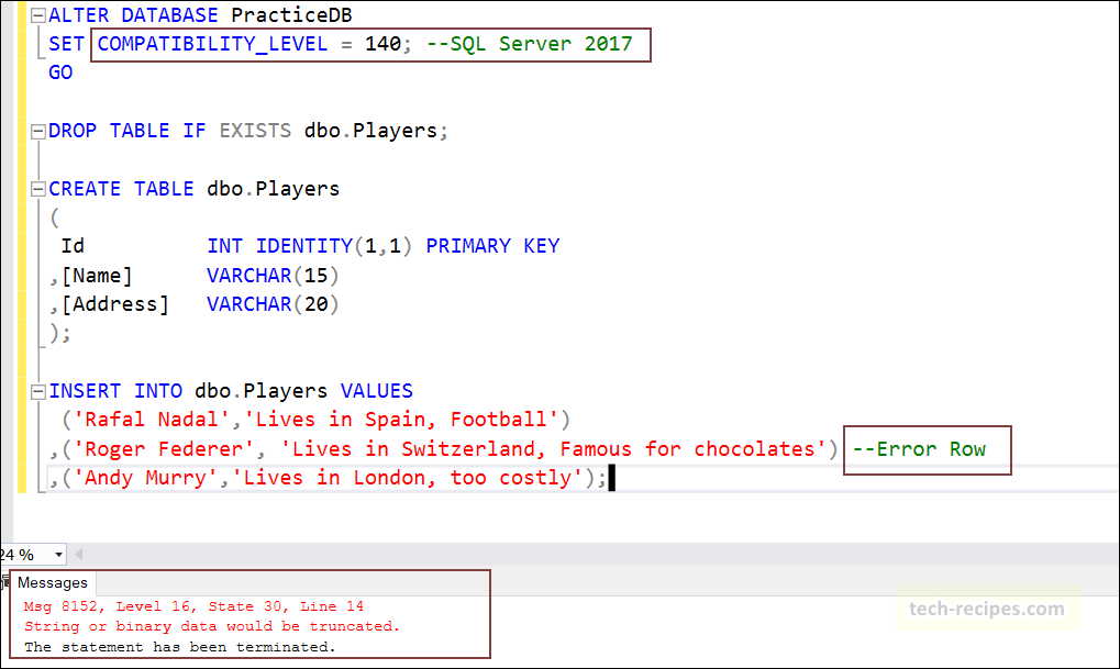 SQL Server Error Solution String or Binary Data would be Truncated