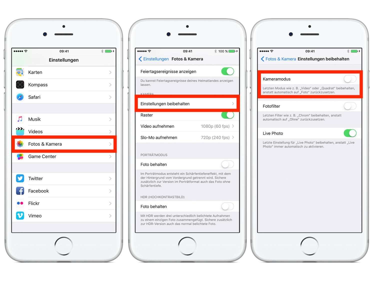 iPhoneKameraEinstellungen Standardmodus festlegen