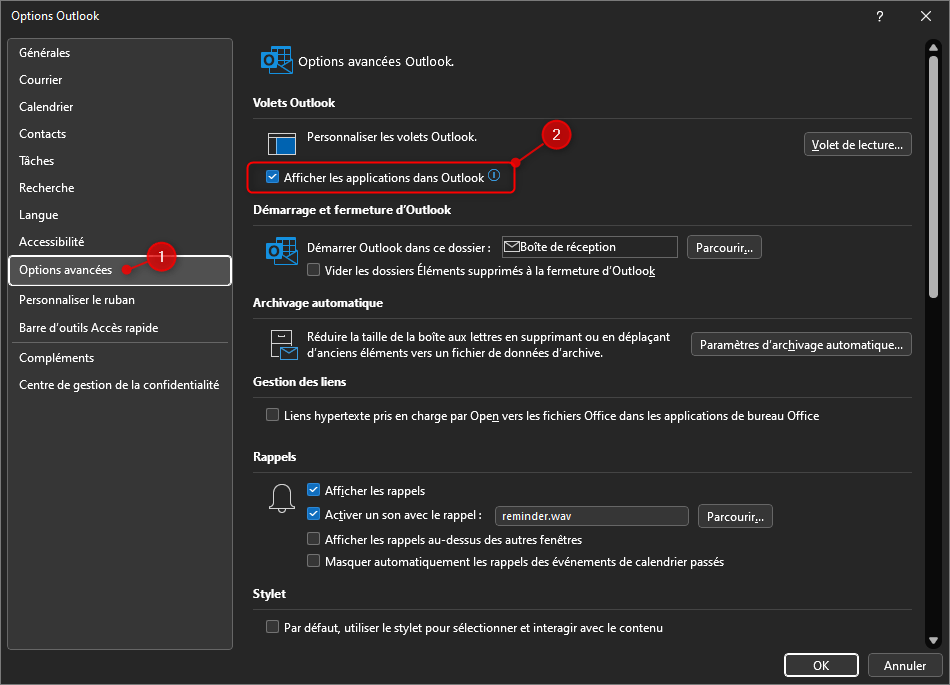 Microsoft 365 Comment masquer les applications dans Outlook