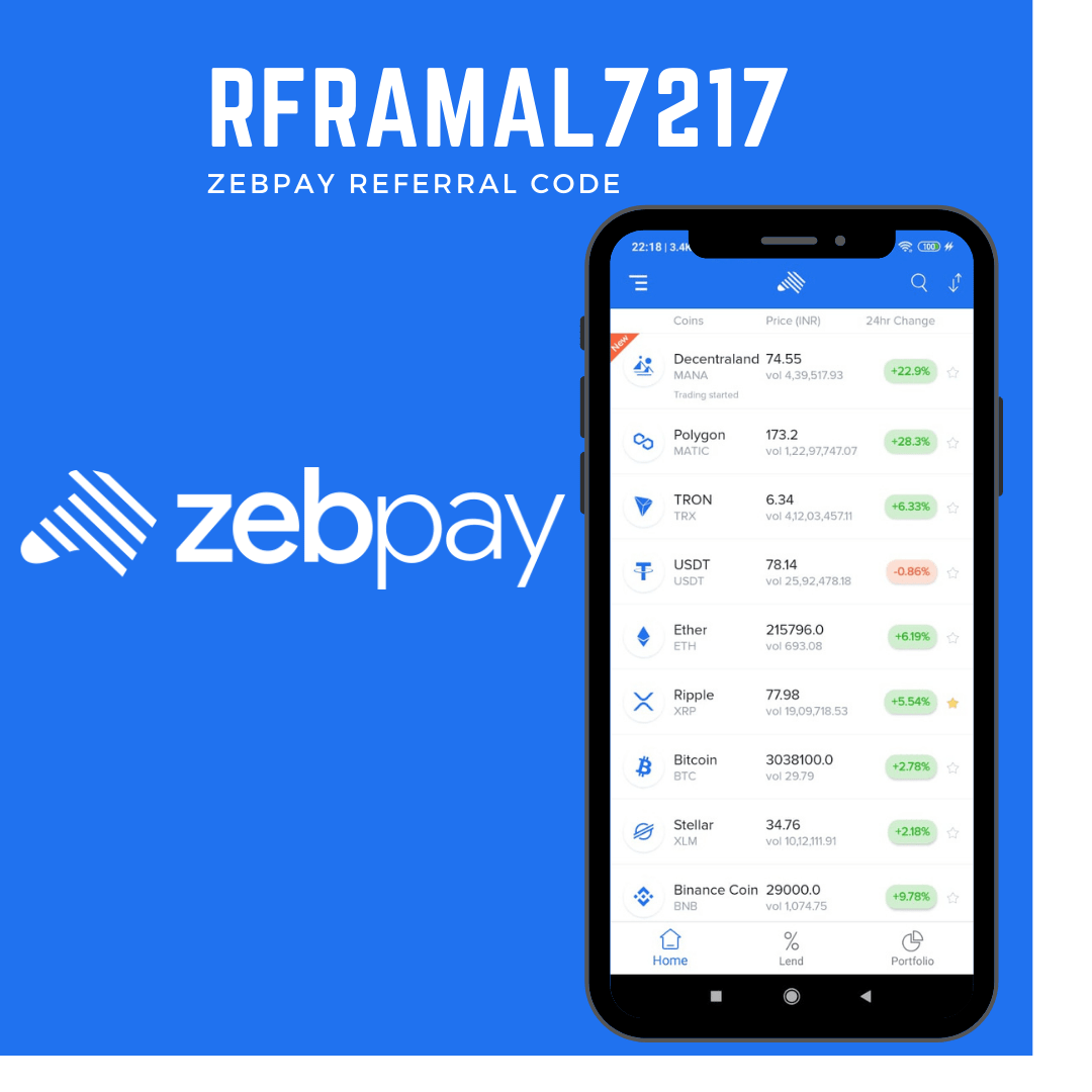 Zebpay Referral Code Signup with RFRAMAL7217 for bonus TechBuy.in