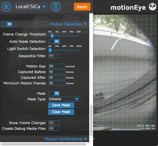 How to configure motionEye to only capture video if there are movements