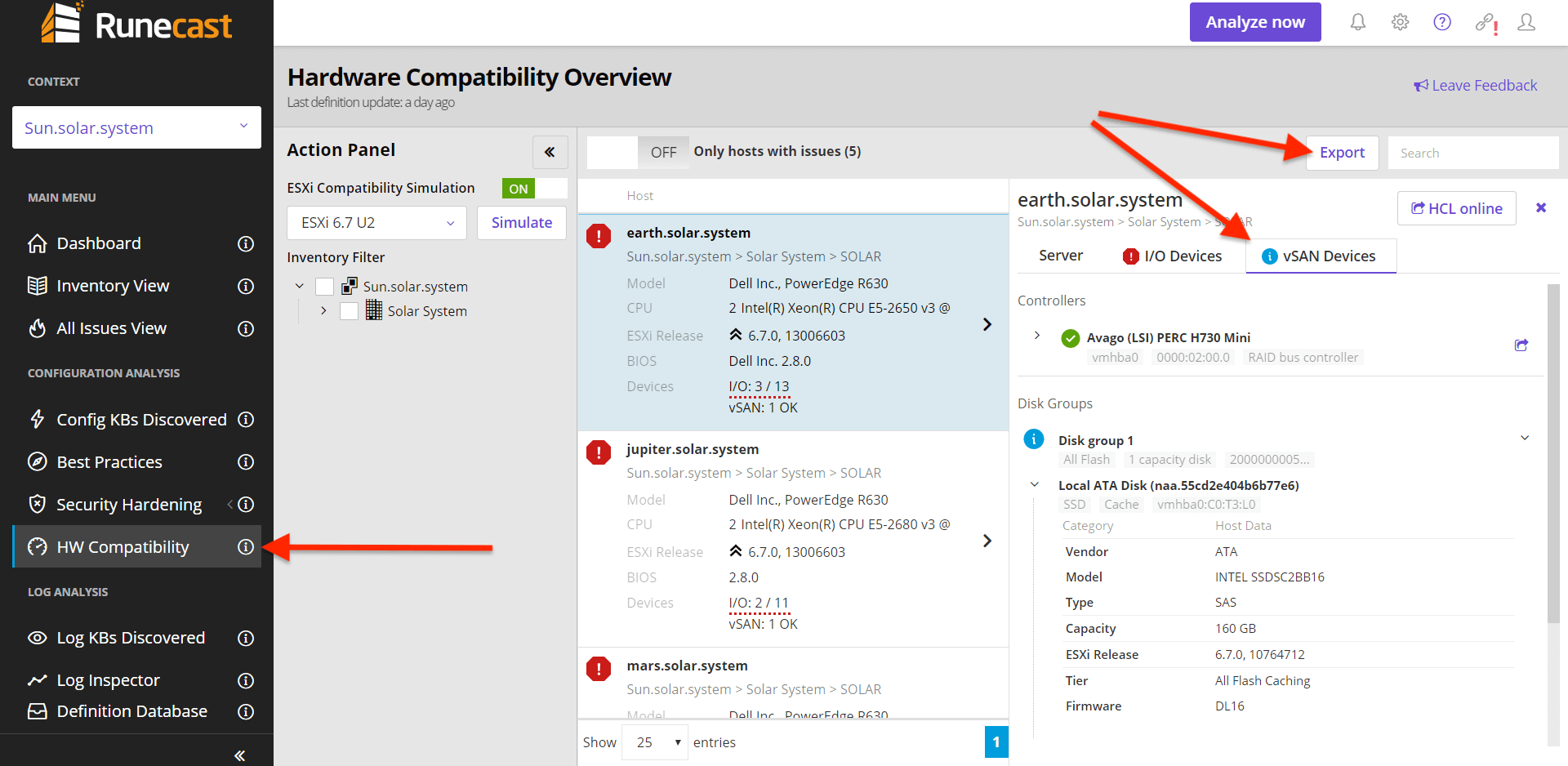 Runecast Analyzer 3.0 vSAN HCL