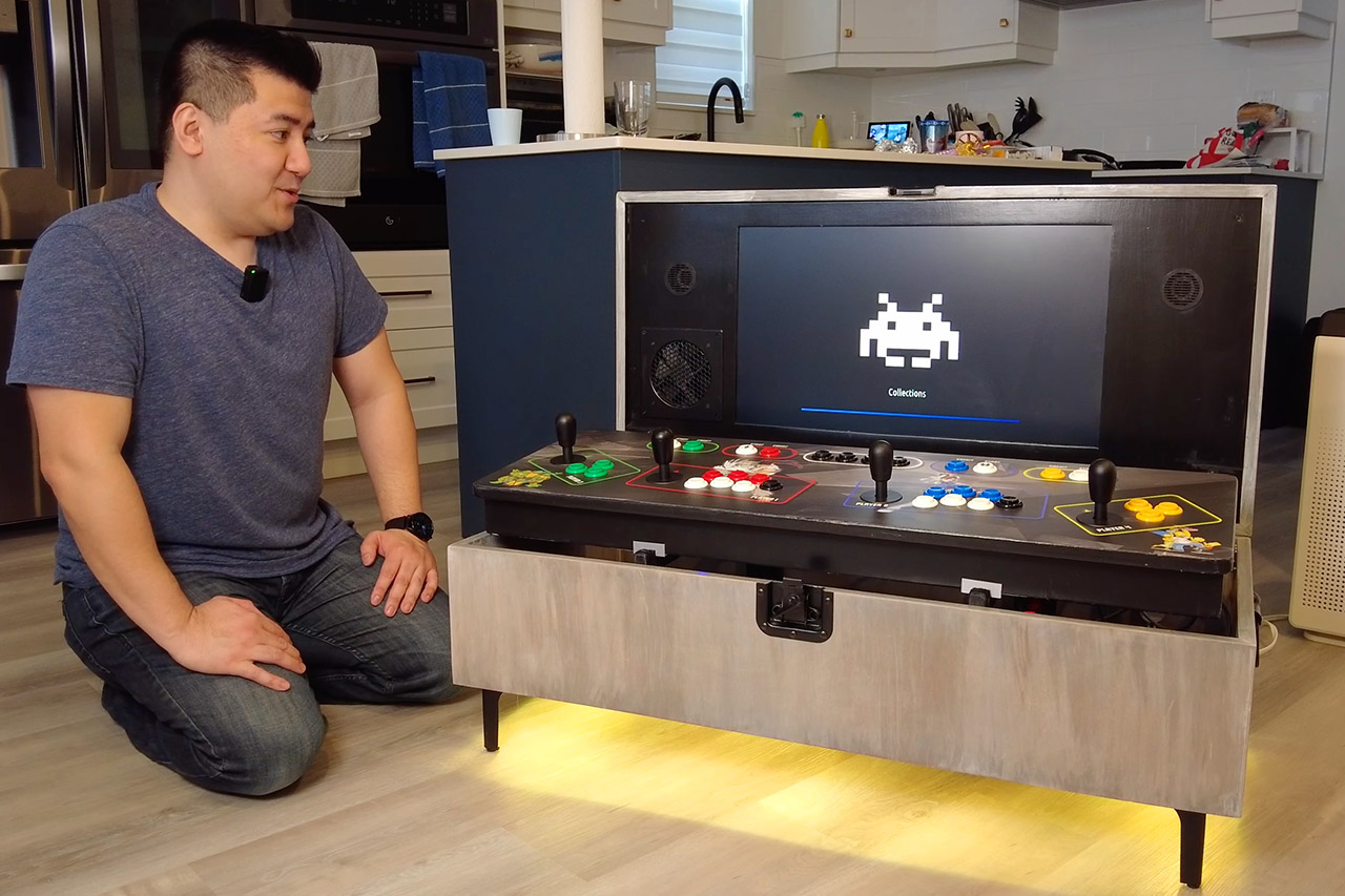 Gamer Builds a Custom Coffee Table with a Hidden 4Player Arcade
