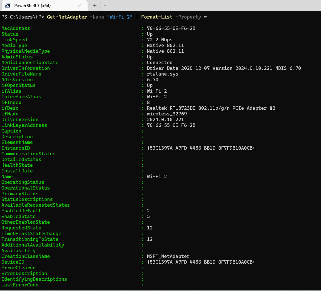 Get network adapter details using Powershell
